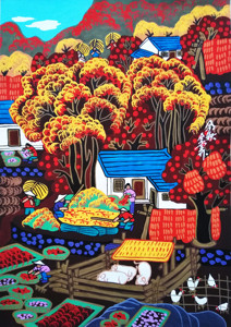 0021人付款淘宝纯手工苏州刺绣画苏绣成品挂画玄关装饰画4060 秋收图