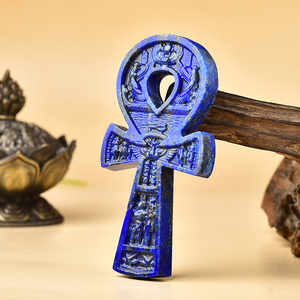 天然青金石安卡 古埃及生命之钥 伊西斯永生ankh生命钥匙浮雕摆件