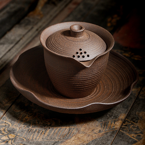中式粗陶茶壶陶瓷单盖碗鹰嘴茶壶手工家用原矿无釉泡茶高档手抓壶