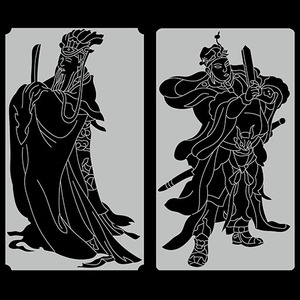 169 石雕文曲星武曲星线雕图 线描图