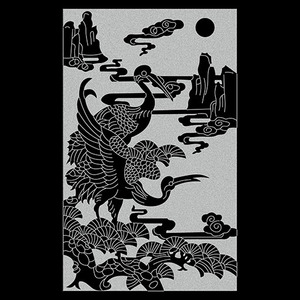 160 石雕松鹤延年线雕图  线描图