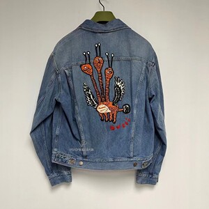 gucci古奇 2022秋冬 蓝色洗水后背刺绣牛仔衣夹克 正品代购