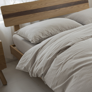 日系纯棉水洗棉麻四件套简约文艺素色被套可定制双人床单床上用品