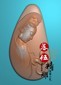 观世音1391精雕图雕刻浮雕灰度随形净瓶宝瓶托瓶侧脸观音菩萨挂件