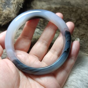 原石原矿 天然水墨 带眼 玛瑙 手镯 微瑕 蓝色 巴西 玛瑙手镯60mm