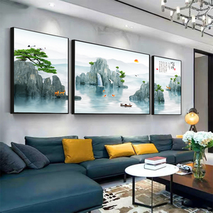 新中式客厅装饰画沙发背景墙三联画挂画现代简约轻奢意境山水壁画