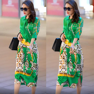 嘉一jiayi抖音同款绿色连衣裙女名媛气质收腰显瘦气质裙子夏季新