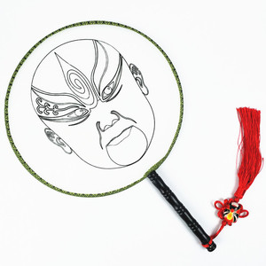 脸谱线稿团扇手绘黑白填色扇绘画涂鸦扇双面京剧人物宫扇戏曲扇子