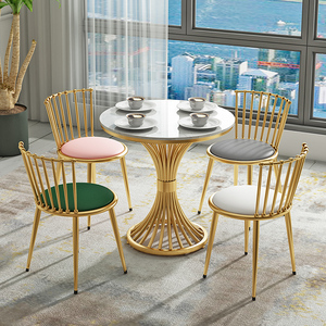 简约铁艺大理石茶几现代公寓沙发边几创意小圆桌金色圆桌