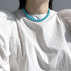 新款优化松石头短款简约设计cos项链半宝石圆珠时尚配饰挂件颈链