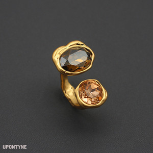 欧洲古董珠宝风格18K鎏金铜大克拉双色水晶戒指vintage正品联保