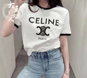 celine/赛琳 22ss新款 经典凯旋门字母logo印花 圆领短袖男 t恤女