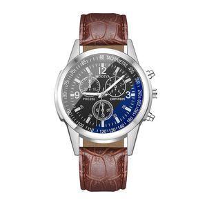 24新款跨境热款蓝光玻璃皮带男士手表时尚礼品石英表腕表男子厂家