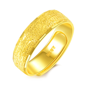 999足金纯黄金戒指男磨砂开口单身指环简约时尚男士首饰品送老公