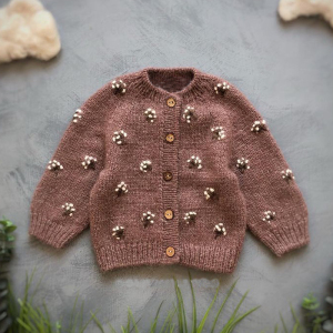 高清视频小茶花ins热款儿童开衫羊毛线手工棒针编织毛衣diy材料包