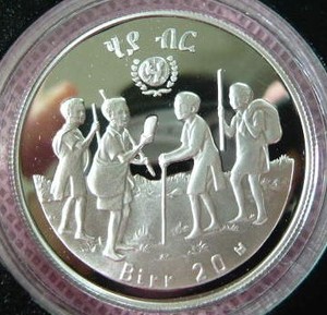 【海寧潮现货】埃塞俄比亚1980年国际儿童年系列精制纪念银币