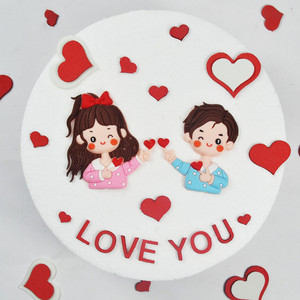 七夕情人节蛋糕摆件比心男孩女孩插件love情侣生日蛋糕装饰插牌