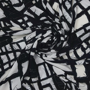 黑白不规则格子宽幅03双绉真丝连衣裙衬衫套装面料桑蚕丝绸布料薄