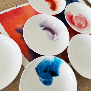 【杂物堆】调色小瓷盘圆形 墨碟水碟国画水彩颜料调色盘水粉丙烯