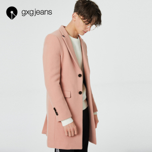 000人付款淘宝gxg男装 2018冬季热卖粉色长款羊毛呢大衣外套男#174