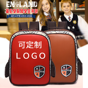 新款英伦风儿童书包小学生PU皮幼儿园双肩背包男女可印字定制logo