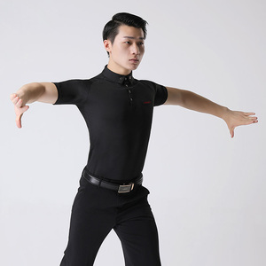 丹宝罗男交谊舞舞蹈服装士摩登舞舞衣上衣新款国标拉丁练功服短袖