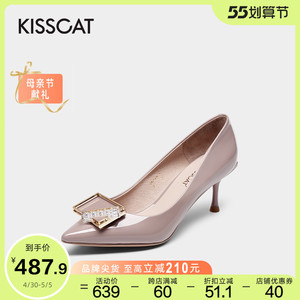 kisscat官方旗舰店天猫接吻猫高跟鞋2022夏季新款甜美蝴蝶结透气鱼