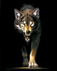 数字油画diy客厅动物新款淡彩丙烯颜料数字填色手绘壁画 饿狼传说