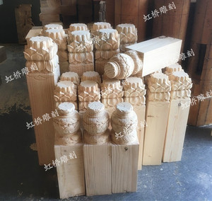 古建圆林木雕装饰吊柱吊瓜垂莲柱 莲花柱圆柱垂花柱实木六角柱头