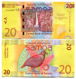 全新unc 萨摩亚20塔拉纸币 获奖币 外国钱币 nd(2017)年