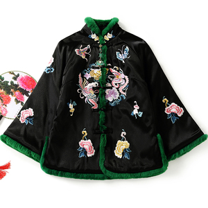中式棉袄女冬装加厚夹棉短款复古刺绣对襟盘扣唐装女中国风棉衣