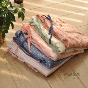 春夏空调房束脚收口女款薄型纯棉棉布双层纱家居裤睡裤可外穿