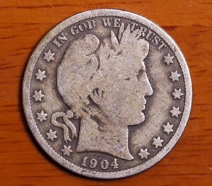 美国老银币硬币银元1904年 50美分半美元 自由女神头像 barber