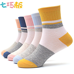 七巧板精梳棉童袜春秋拼色条纹莱卡春秋薄款儿童棉袜学生宝宝袜子