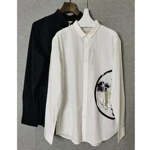 soho优选达衣岩男装长袖春秋潮流复古中国风印花衬衫18rs104400