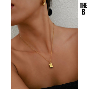 【THE B】小金砖项链 - 方形单钻欧美亮面太阳光简约镜面方砖颈链