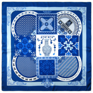 新款都锦生w1106 真丝素绉缎印花中方巾 桑蚕丝围巾 丝巾