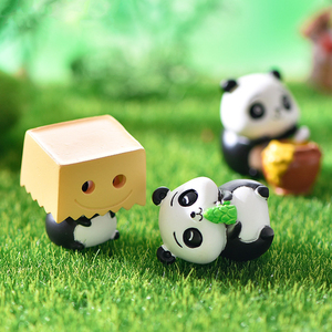 可爱吃竹子小熊猫公仔模型园艺盆景水族装扮摆件生日烘焙蛋糕饰品