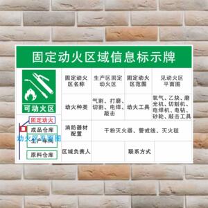 厂区安全生产车间成品仓库标识牌固定动火区域信息标示牌可动火电气焊