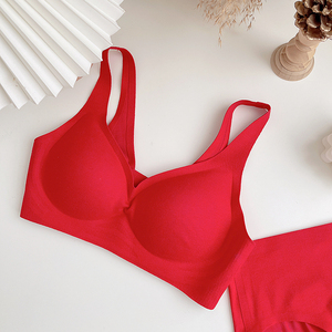 红色本命年胸罩大红色文胸大红内衣女套装无痕无钢圈结婚新娘用