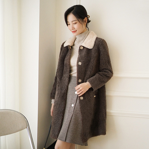 朗雯笛羊羔毛外套翻领中长款保暖加厚毛绒宽松颗粒皮草冬季新款女