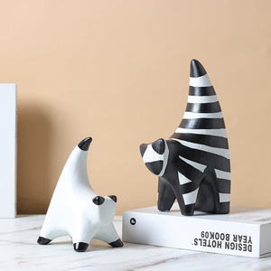 现简约黑白异形抽象小猫陶瓷摆件软装饰品摆件创意陶瓷样板间