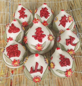 胶东花饽饽山东面食馍馍老人生日祝寿寿桃礼物果蔬汁寿桃馒头