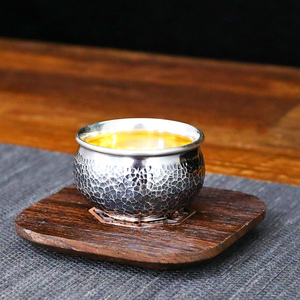 银茶杯 纯银999主人杯 男士纯银小茶杯锤点银杯 纯银茶杯 食用银