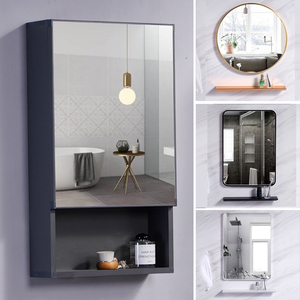 现代简约小户型太空铝浴室镜柜阳台卫生间圆形方形镜子浴室镜箱