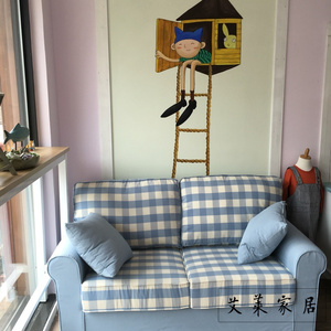 可拆洗蓝色沙发地中海小户型客厅北欧简约田园布艺双人三人沙发