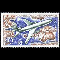 新喀里多尼亚1973年飞机-首次直飞巴黎1全轻贴(SCV$7.5)(XB0241)