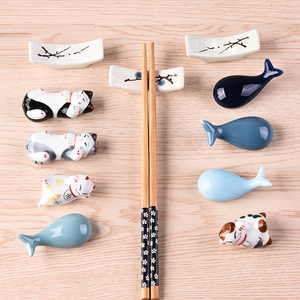 4个装 可爱创意日式搁摆陶瓷筷架家用精致勺子筷拖多功能笔架托