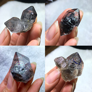 云贵闪灵钻水晶吊坠黑幽灵权杖骨干水胆原矿石标本双尖柱把玩摆件