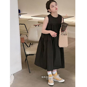 韩国童装女童背心裙2024夏季新款儿童连衣裙小中大童洋气长款裙子